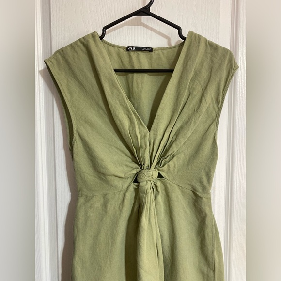 Zara Linen Blend Front Knot Slit Midi Lightweight Coastal Boho Dress Size Small - Picture 6 of 12
